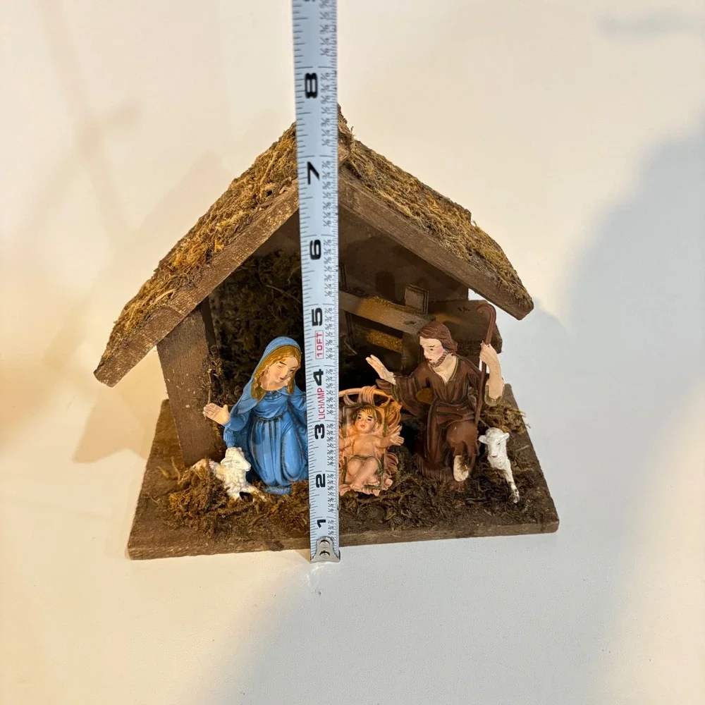 Vintage Made in Italy Nativity Set Wooden Manger Creche Holy Family Christmas
